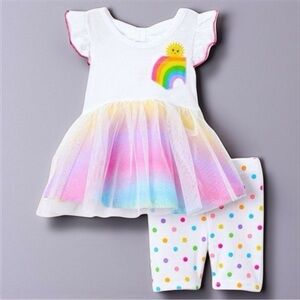 👚2/$10👗3/$12 Nannette Kids Rainbow Tunic & Polka Dot Bike Short Set Size 4
